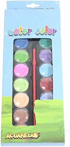 Watercolour Kids Colour Paint cake set 12 Colours with paint brush (Blue)