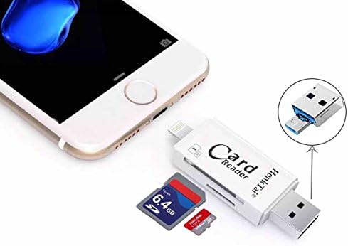 HonkTai Lightning SD &amp; Micro SD Card Reader with Lightning Micro USB Connector, External Storage Memory Expansion for iPhone/iPad/ OTG Android phones/Mac/PC - White