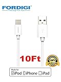 *Improved Version* FORDIGI® APPLE CERTIFIED Extra Long (10 Feet) USB Sync and Charging Lightning Cable for iPhone 5/5S/5C/6/6 Plus, iPad 4, iPad Air, iPad Mini (Apple Certified 10 Ft. White)