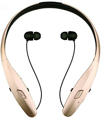 AvigoTech Wireless Bluetooth Stereo Neckband Headset | Noise Reduction | Retractable wire | 3 Language Prompt | Gold