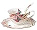 Jusalpha® Vintage Butterfly Bone China Teacup Spoon and Saucer Set TCS07 (Pink)