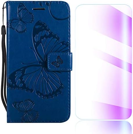 The Grafu iPhone XR Case, Wallet Bookstyle PU Leather Shockproof Stand Case with Card Slots and Free Tempered Glass Screen Protector for Apple iPhone XR, Blue