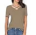 Carterstory Women Summer Tops Cross Front Deep V-Neck Short Sleeve Tees Top