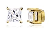 Goldtone with Clear Cz Square Magnetic Stud Earrings - 4mm to 12mm Available (6mm) (E-1547)