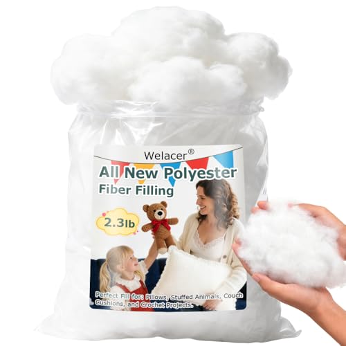 Welacer Pillow Stuffing 2.3lbs/36.8oz, Polyfill Stuffing for Stuffed Animals, Crafts, DIY Plush Toys, Back Cushions, Cloud Decoration, All-New Material Premium White Polyester Filling for Crochet