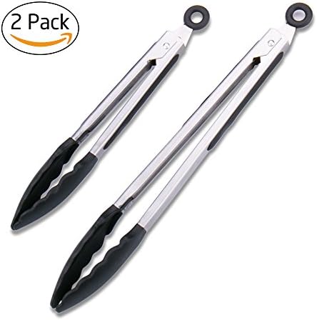Kitchen Tongs, Ezire Silicone Tongs Premium Stainless Steel Tongs 9 and 12 Inch Non-Stick Heavy Duty with Locking Head for BBQ , Salad, Steak Grilling Set of 2