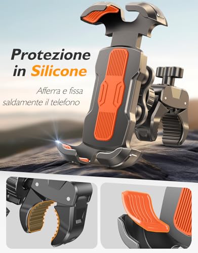 Rolgno Mobile Phone Holder for Motorcycle, [Dumper Anti-Vibration & 1S Lock] Mobile Phone Holder Bike Handlebar, 360° Rotatable Motorcycle Phone Holder with Shock Absorbers, Compatible iPhone, Galaxy