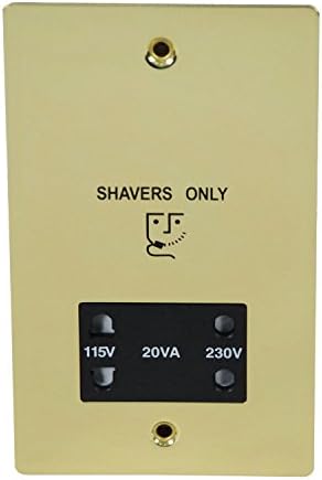 VolexShaver Socket Dual Voltage 230V / 155V - Recessed Flat Plate Polished Brass/Black