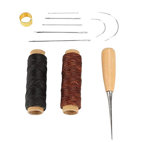 Sewing Kit Waxed Cord Thread Hand Needle with Awl Thimble Ring for DIY Shoe Bag Repair