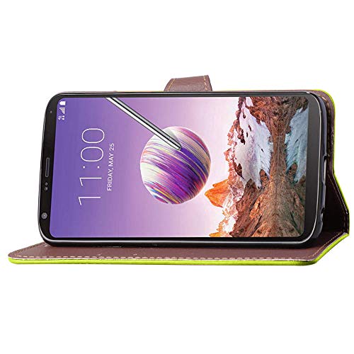 Funyye Creative Leaf Magnetic Closure Flip Case for LG Stylus 4,Premium Stylish Green Strap Wallet Case with Stand Credit Card Holder Slots Soft Silicone PU Leather Case for LG Stylus 4/LG Stylo 4