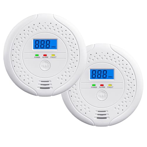 𝑪𝑶 Detectors 2 Pack, Gas Leak Detector With Digital Display Air Quality Monitor For Homes, Caravans, Boats, Camping, And Holidays