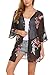 Women Chiffon Floral Print Loose Cover Up Top Summer Kimono Cardigan (M, Black)