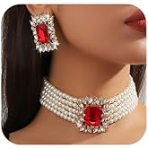 Missgrace Vintage Boho 1920s Faux Pearl Necklace Earring Set Bride Faux Pearl Rhinestone Necklace Earring for Prom Bar Party Wedding