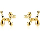 QLUYCKW Small Balloon Dog Earrings Hypoallergenic Exquisite Cute 925 Sterling Silver Gold Plated Lovely Animal Pet Stud Earrings Piercing Studs Post Barbell Bar Fashion Jewelry Gifts for Women Female Dog Lovers