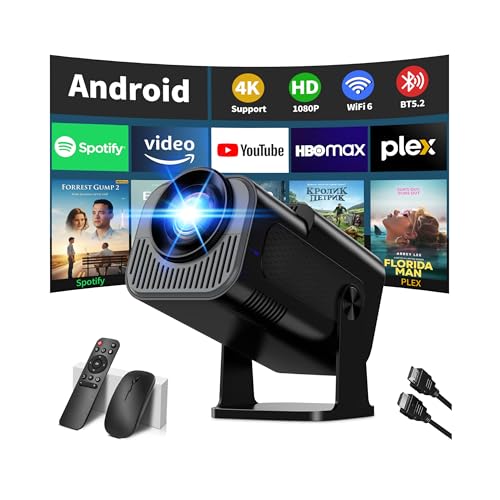 [Integrated App & 2026 Upgraded] 1080P 4K Projector with WiFi 6 Bluetooth 5.2 Mini Portable Projector Supports 270° Rotatable Car Keystone Projector TV Stick/USB/HDMI/PC with HDMI Cable & Mouse,Black