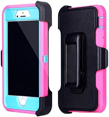 For iPhone 8Plus &amp; 7Plus (5.5 inch), Chanroy Hybrid Rubber Plastic Impact Defender Rugged Hard Case ,Protective Case, Screen Protector Built-in ,With Belt Clip Holster(Pink+Teal)