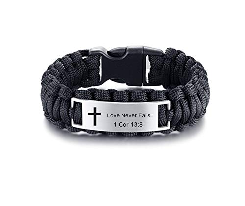 Buy Lifashion Lf Mens Stainless Steel Bible Cor Bracelets Outdoor Rope Paracord Survival Bracelet Christ Cross Bible Quote Scripture Cuff Bangle For Dad Husband Boyfriend Son For Baptism Gift At Amazon In