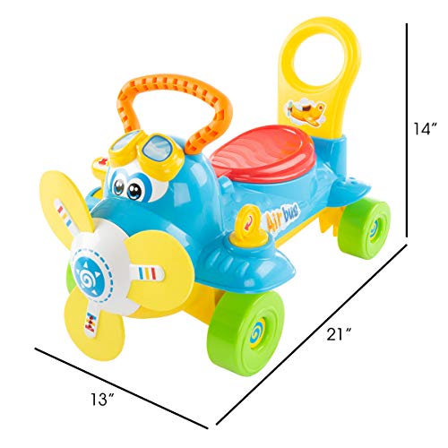 Lil' Rider Ride On Toy Airplane - Electronic Wheeled Scooter & Push Plane with Led Propeller, Sound Effects & Music for Babies & Toddlers