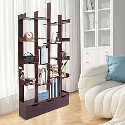 LOHISHILO 5 Tier Bookshelf Tall Bookcase Storage