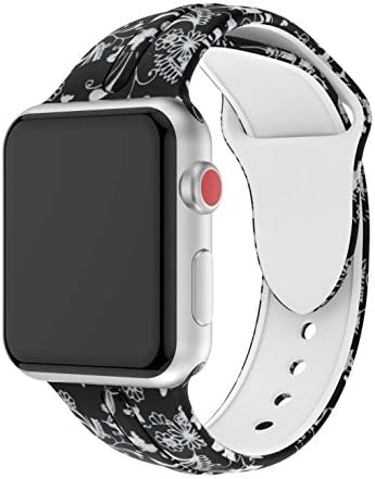 HOTINS Watch Band Compatible Apple Watch Band 38mm 40mm 42mm 44mm Silicone Replacement Floral Printed Sport Wristband Iwatch Bands Compatible Apple Watch Series 4 3 2 1