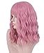 Lizzy Hair Pastel Pink Wigs for Women 14inch Natural Looking Short Bob Curly Wig with Air Bangs Charming Pink Wig