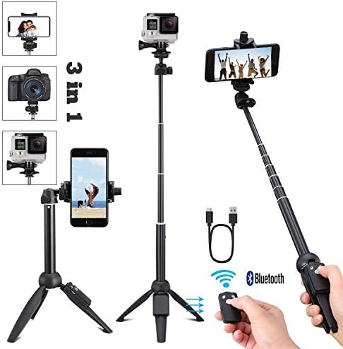 Portable 40 Inch Universal Selfie Stick, Bluetooth Selfie Stick Tripod Wireless Remote, Extendable Mini Aluminum Alloy Handheld Monopod Selfie Stick Compatible iPhone Samsung DSLR (R17)