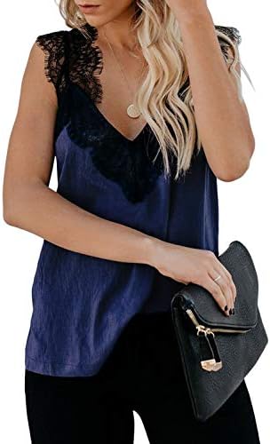BLENCOT Women's V Neck Lace Strappy Cami Tank Tops Casual Loose Sleeveless Blouse Shirts 3 BLENCOT Women's V Neck Lace Strappy Cami Tank Tops Casual Loose Sleeveless Blouse Shirts