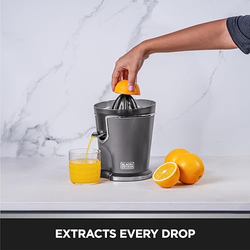 BLACK+DECKER Premium Stainless Steel Citrus Juicer, 100W Powerful Motor, Anti-Drip Spout, Pour-into-Glass Design, Dishwasher Safe, Premium Metallic Finish, Anti-Slip Rubber Feet | SSCJ165-B5