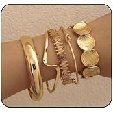 Systechy 5Pcs Chunky Gold Bangle Bracelets 14K Golden Plated Bracelets Set Asymmetrical Twisted Knot Bangle Layered Cuffs Bracelets Set Jewelry Accessaries for Women