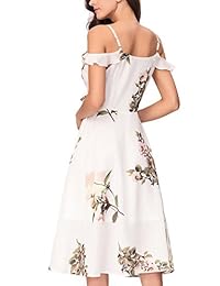 Vestido casual, talla mediana, con hombro descubierto para mujer de gasa, con impresión floral, marca Noctflos Women's Off.