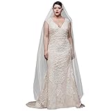 David's Bridal Cap Sleeve Plunging V-Neck Plus Size Wedding Dress Style 8CWG807, Ivory, 22W