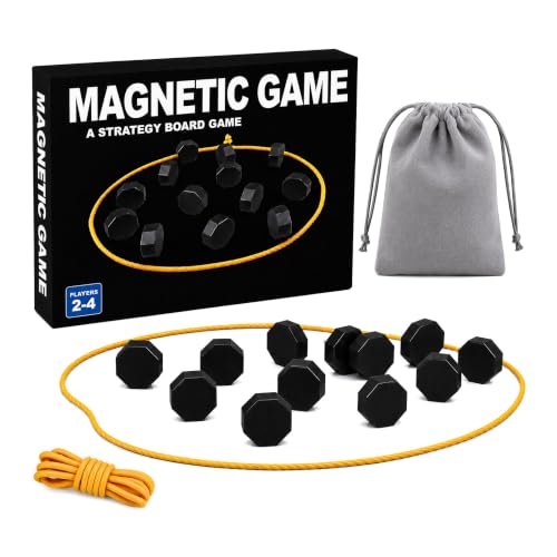 Magnetic Chess Set with 20 Large 3cm Magnetic Chess Pieces, Family Board Game with Rope and Velvet Storage Bag, Portable Magnet Set for Kids and Adults (Black)