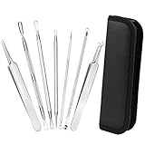 Becoyou Blackhead Splinter Remover and Pimple Comedone Acne Extractor Tool Stainless Steel 7Pcs Acne Removal Kit, Silver