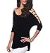 iGENJUN Women's Casual Loose Hollowed Out Shoulder Three Quarter Sleeve Shirts