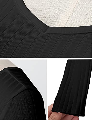 HATANT WOMEN’S RIB SWEATERS V-NECK V BACKLESS TUNIC PULLOVER SWEATER CLASSIC ELASTIC SOLID COLOR CASUAL LONG SLEEVE SWEATER FOR WOMEN V-NECK PULLOVER KNIT JUMPER TOPS WINTER CLOTHES HS-M