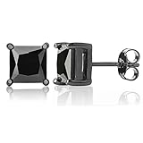 Queen Jewelers Sterling Silver Black Cubic Zirconia Princess-Cut 9MM Stud Earrings