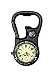 Klox Unisex Black Clip-On Carabiner Pocket FOB Watch Compass Bottle Opener for Doctors Nurses Paramedics Chefs Analog Display Quartz Movement K-FOB