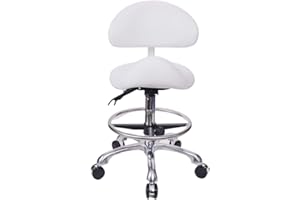 MWOSEN Saddle Stool Chair with Back with Foot Ring Rolling Esthetician Seat for Salon Tattoo Shop Spa Facial lash Home Dentist Clinic Esthetician Chair(with Backrest with Foot Ring, White)