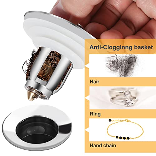 Lerany Bathroom Sink Stopper, Pop Up Drain Stopper Fits 1.06~1.96 Inch Drain Hole, Anti Clogging Bathtub Stoppers with Filter Basket, Universal Sink Drain Strainer for Bathroom, Basin and Bathtub