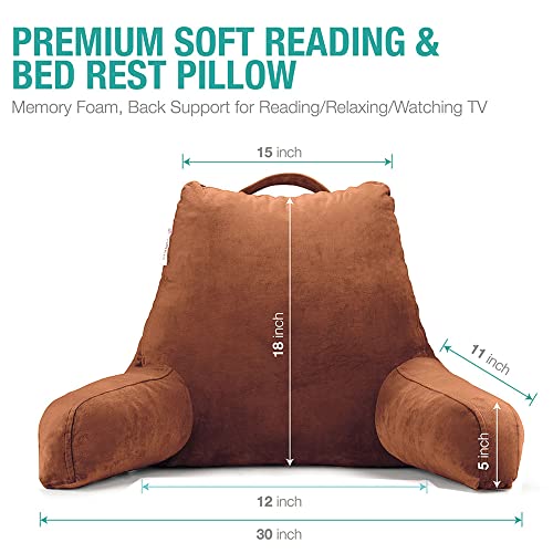 Vekkia Reading & Bed Rest Pillow with Support Arms, Pockets, Memory