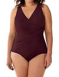 Bañador para dama (talla grande, con cuello en V, cuello de océano, con alambre para control de barriguita y sujetador, una pieza)