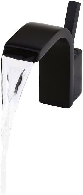 Lovedima Modern Single Joystick Handle Single Hole Solid Brass Waterfall Spout Bathroom Sink Faucet (Black)