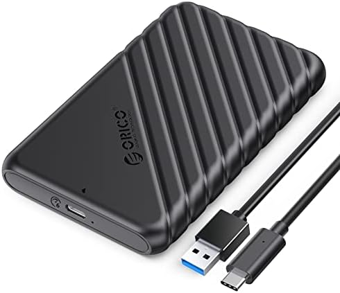 Festplattengehäuse 2,5 Zoll, 6Gbps USB C 3.1 Gen 1 Festplatten Gehäuse für 9.5mm 7mm 2.5 Zoll SATA SSD HDD, UASP Trim unterstützt,mit USB 3.1 Kabel,Werkzeugloses Externe SSD Gehäuse ABS (Schwarz