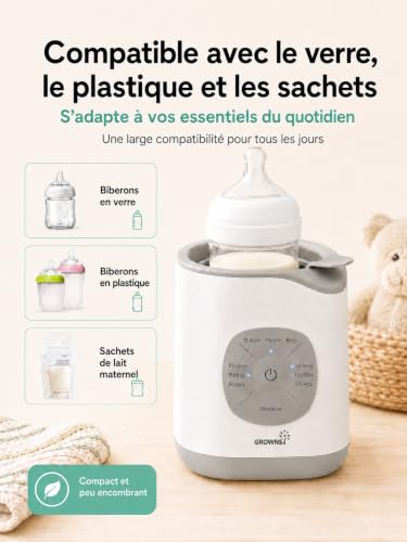 GROWNSY Smart Baby Bottle Warmer, Pre-programmed Fast Milk Warmer with Temperature Control, Soft Defrosting, Small Jar Warmer and Steam Sterilizer, for Breast Milk, Infant Milk