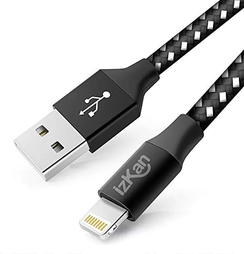 Izkan- iPhone Charger Cable Double-Braided Nylon Flexible Charger Cable Fast Charging Cable Compatible with iPhone XR XS Max X 8 7 6s 6 Plus 5s, iPad Pro, Air 2 iPod [3.3 Feet, 1-Pack]