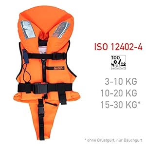 Schnorchelmasken 41fV3QGkfrL. SS300 3 - 10 kg Körpergewicht - Brustumfang: 50-60cm - Die Angabe des Körpergewichtes bezieht sich in erster Linie auf die Auftriebskraft der Rettungsweste. Als Passform ist dies nur ein Richtwert. Bitte orientieren Sie sich auch an den Angaben des Brustumpfanges. Sollte noch zusätzliche Kleidung unter der Weste getragen werden oder das Körpergewicht ist im oberen Bereich Gewichtsangabe, so sollten Sie eine Nummer größer wählen. Achtung, diese 3-10kg Weste fällt sehr klein aus. Gefertig nach der ISO Norm 12402-4 für 100N Rettungswesten sind die Einsatzgebiete geschützte, ruhige Gewässer bzw. Binnenreviere. Rettungswesten sind unabdingbare Begleiter auf allen Booten, Yachten, Fähren und Schiffen. Die Auftriebskörper sind im Brustbereich und im Nackenkissen angebracht. Die vorderen Auftriebskörper sind leicht unterschiedlich groß ausgeführt, so dass eine verunglücke Person kontroliert von der Brust- in die Rückenlage gedreht wird. Hier greift der schwimmende Kragen und hält den Kopf über der Wasseroberfläche , so dass durch Mund und Nase weiter geatment werden kann.