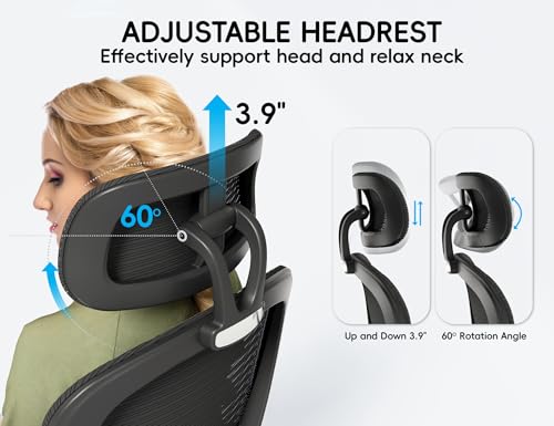TRALT Office Chair - Ergonomic Office Chair with Back Support, Home Office Desk Chairs, 330lbs Wide Seat Big and Tall Office Chairs with Headrest, Comfy Desk Chairs (Black)