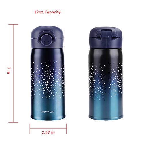 EsOfficce Water Bottle Thermoses Starry Sky, Stainless Steel Vacuum Insulated Keep Hot and Cold Thermal Flask,Leak Proof BPA Free Thermal Cups for Kids Adult Office School Indoor Outdoor,12oz, Blue