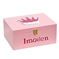 Slivy Cute Pink Crown Jewelry Treasure Chest Box with Buckle - Wood Rectangle Trinket Case for Girls Women Earrings/Necklace/Ring Holder - Unique Gift Box for Daughter, Children