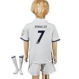 Boys Real Madrid Soccer Jersey Home Ronaldo 7 Kids Youth Shirt+Short+GIFT Socks in 5 Sizes.